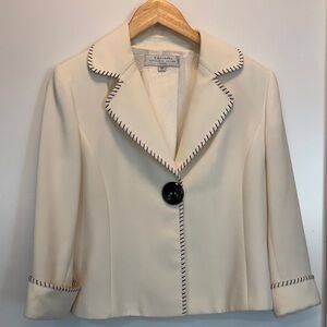 Tahari Cream Blazer with Navy Whipstitch Trim